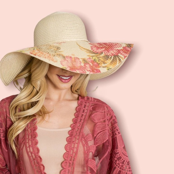 Unique Cottagecore Floral Beige Floppy Sun Hat Tropical - Picture 7 of 8